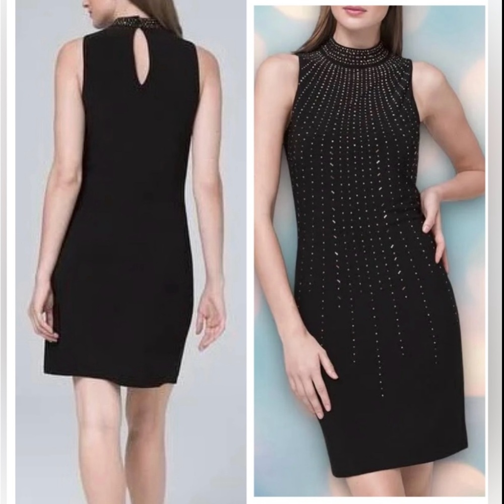 White House Black Market Mock Neck Embellished Dress